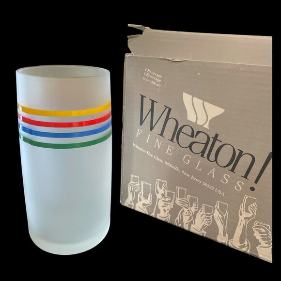 Wheaton Fine Satin Glasses 13 oz Beverage Rainbow Stripe Pride Set of 4 NOS - Picture 3 of 5